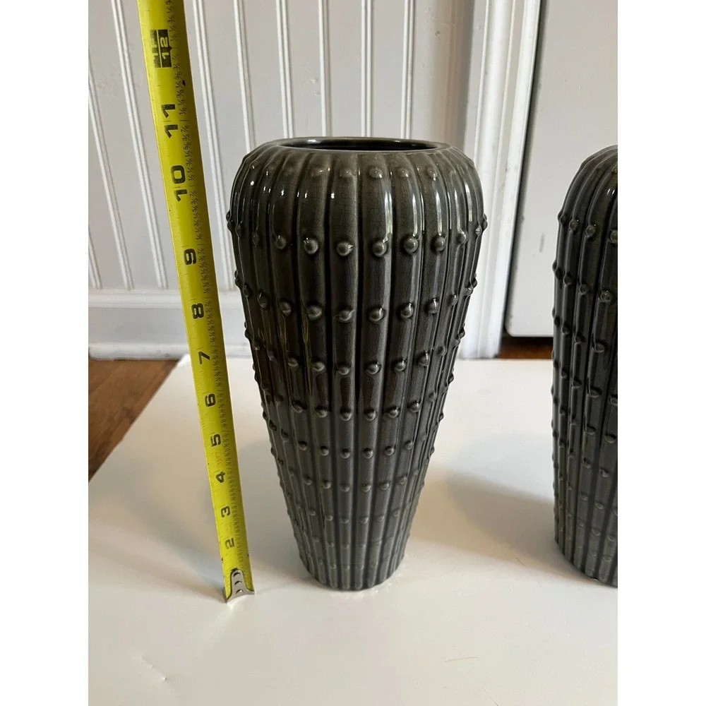 Dot Ceramic Gray GLAZE w/dots pair of Vases Home‎ Decor 10.5 in. tall